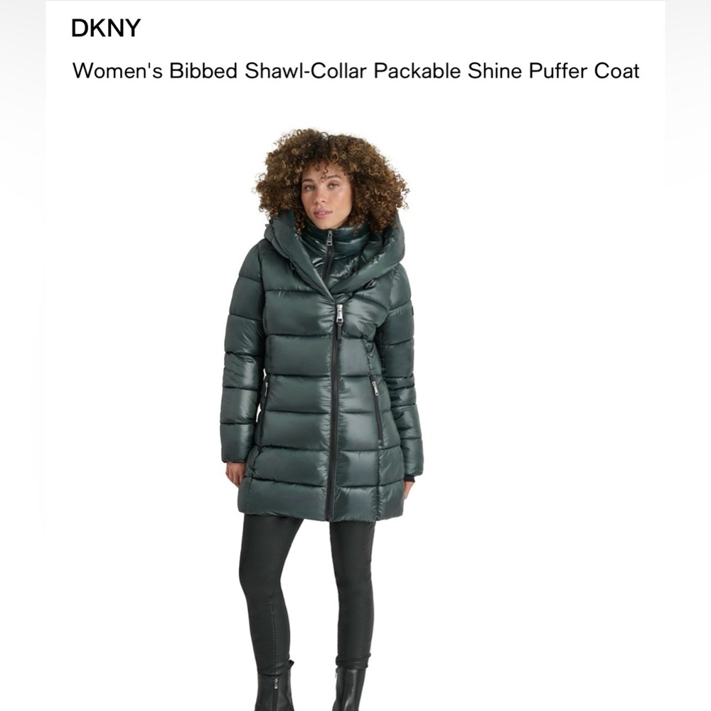 DKNY Women's Bibbed Shawl-Collar Packable Shine Puffer Coat